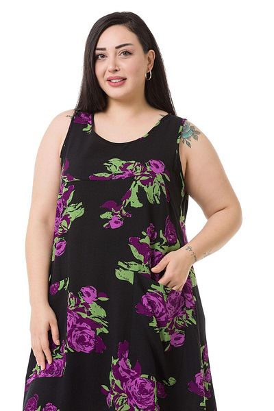 DISENTIS MODEST Rochie lungă din viscoză, de dimensiuni mari, cu geantă groasă de sling