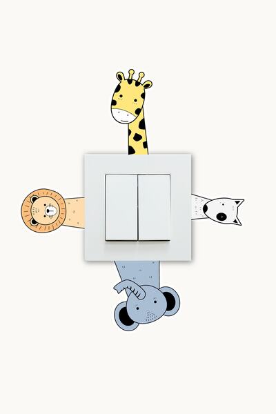 NeoPrint Şirin Hayvanlar Renkli Çizim Çocuk Odası Priz Sticker Duvar Anahtar ...
