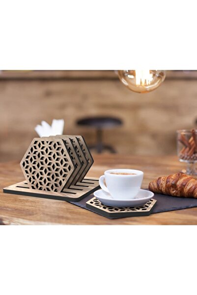 Bk Gift Set of 5 Laser Cut Wooden Coasters Home Decoration Home Bar Kitchen Decor