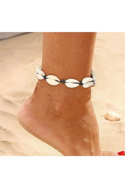 Roe takı aksesuar Women's Anklet Natural Seashell Anklet Green String Anklet