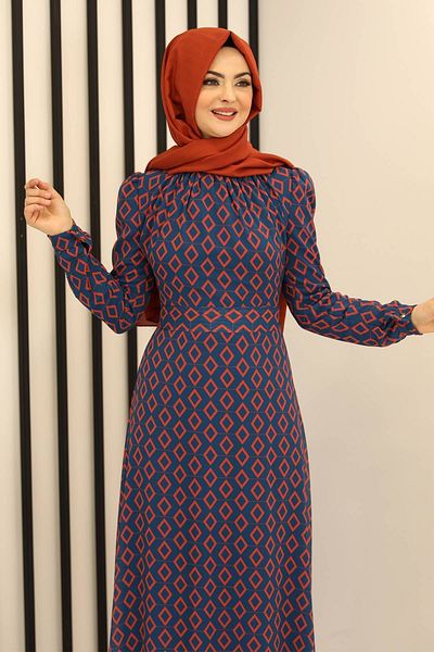 Fashion Showcase Rochie din șifon cu model baklava albastră