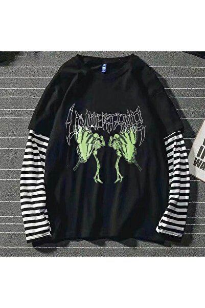 Touz Niiss Butik Harajuku Retro Gothic Butterfly Unisex Oversize Uzun Kolu T-shirt