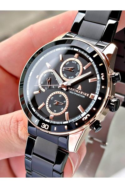Navimarine Black Color Metal Strap All Functions Active Original Men's Wristwatch + Bracelet Gift