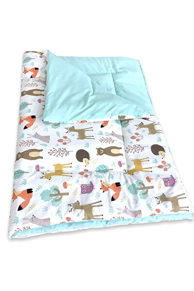 Babynia Bebek Çocuk Yorganı Standart 120x200 Cm Doğa Hayvanlar Mint Yeşili