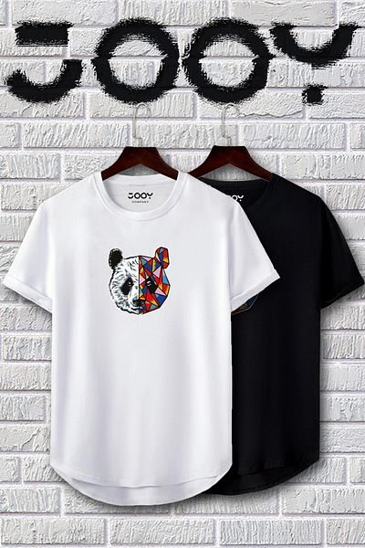 Jooy Company Μαύρο λευκό Tokyo Panda Slim Fit Tshirt Σετ 2 τεμαχίων