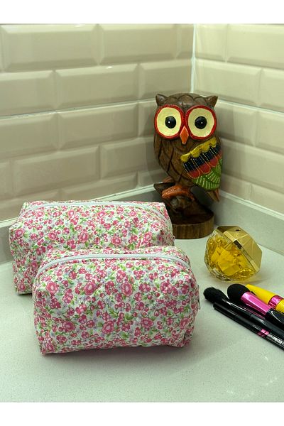 Hedwig Design Geantă de machiaj cu flori colorate-violet / Organizator / Geantă de mână (dimensiune mică)