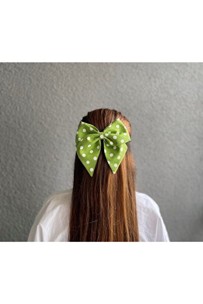 asyakuş Women's Green White Polka Dot Bow Automatic Buckle