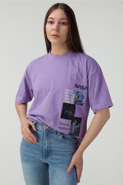 MODAGEN Unisex Oversize Lilac NASA Printed T-shirt