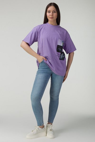 MODAGEN Unisex Oversize Lilac NASA Printed T-shirt