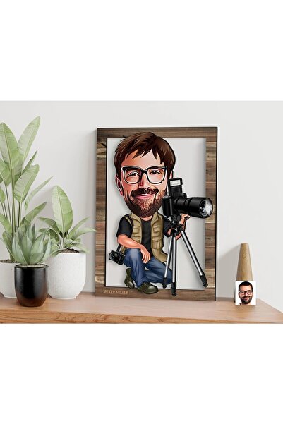 Bk Gift Kişiye Özel Fotoğrafçı Karikatürlü 3d Ahşap Tablo, Sevgiliye Hediye, ...