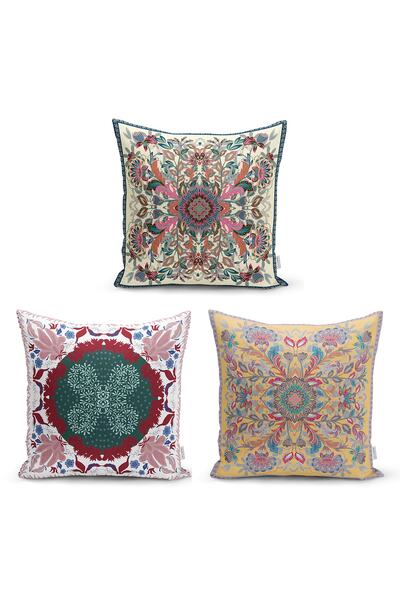 Realhomes طقم غطاء وسادة رمي حديث مكون من 3 قطع مع تصميم زهرة ماندالا