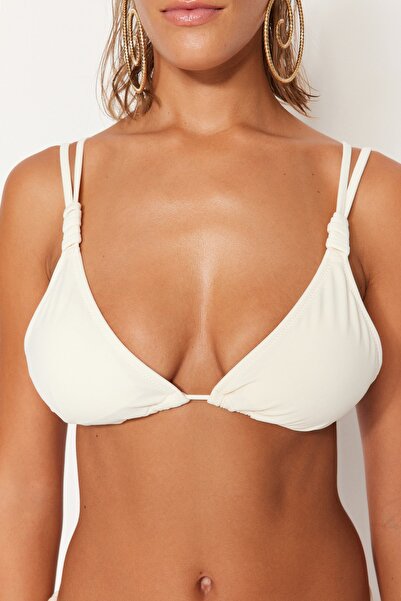 Trendyol Collection Triangle Knotted Ecru Bikini Top - TBESS21BU0194