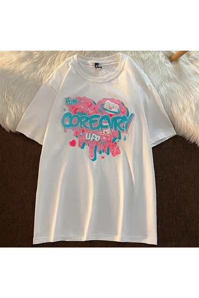 Touz Haraju Heart Fun Bear - Λευκό μπλουζάκι Unisex Oversize