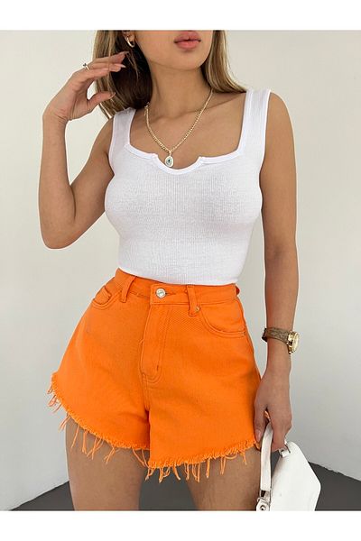 Fav Style Bluză camisole fără mâneci cu decolteu pătrat alb cu detaliu în V cu bretele groase
