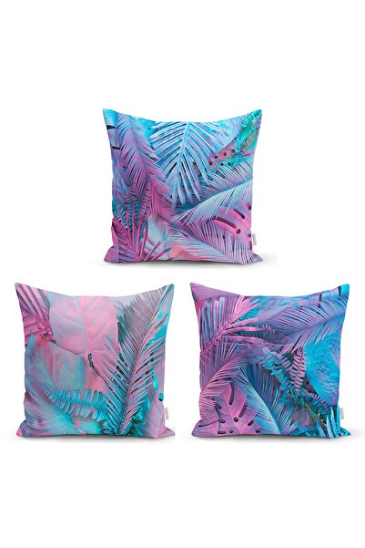 Realhomes Büyüleyici Renklerde Tropik Yaprak Motifli Kırlent Yastık Kılıf Seti
