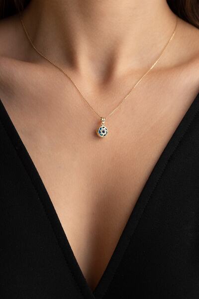 Cenova Jewelry 14 Ayar Altın Yuvarlak Minimal Nazar Boncuklu Göz Kolye