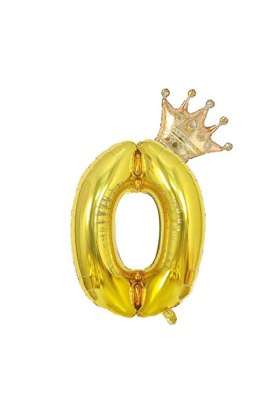 Patladı Gitti مجموعة بالونات معدنية بأرقام ذهبية وتاج الملك لحفلات أعياد الميلاد