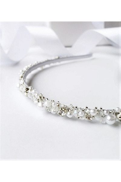 ecrin tuhafiye hobi Engagement, Wedding and Bridal Crown with Crystal Stone and Pearl Detail