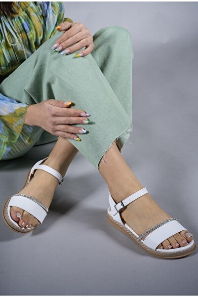 Riccon Dámské sandály s kamínky0012056 Bílá kůže