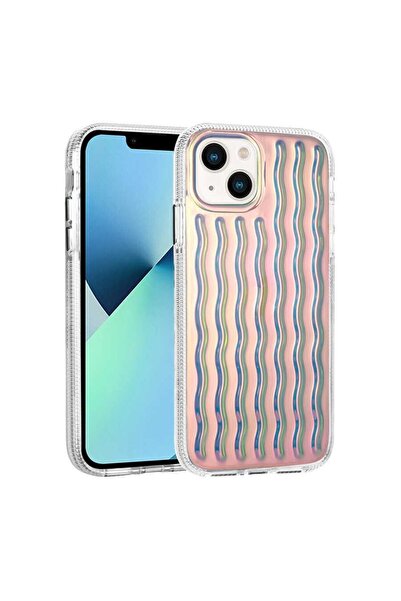 Apple Iphone 13 Dalgalı Kabartmalı Silikon Wave Telefon Kapak Pudra Pembe
