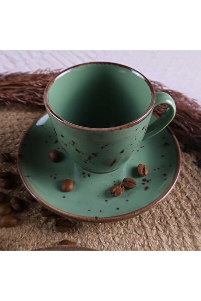 Tulü Porselen Luna1 Antique 37 Green 4 Piece Coffee Cup Set