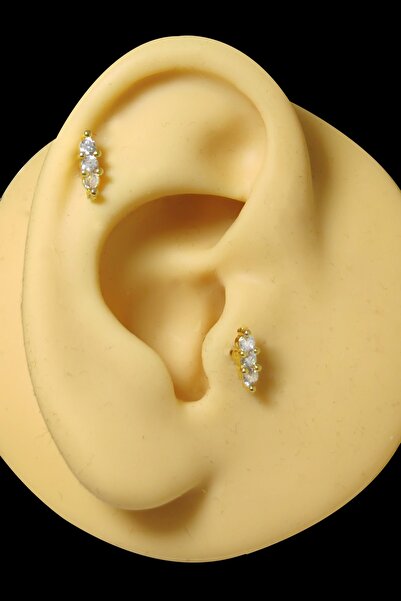 Salyangoz Company Cerrahi Çelik Gold Renk 3 Sıralı Tektaş Model Tragus,kıkırd...