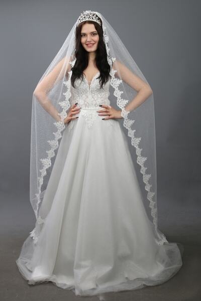 paris in paris Voal de mireasă lung din dantelă franceză cu sclipici, lungime de 3 metri, alb decolorat cu pieptene