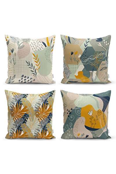 Realhomes Soyut Çizimler Motifli Dijital Baskılı Dekoratif 4'lü Yastık Kırlen...