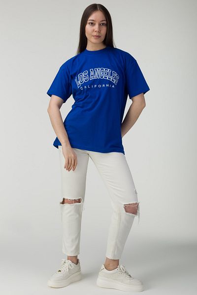 MODAGEN Women's Blue Los Angeles Printed Oversize T-shirt