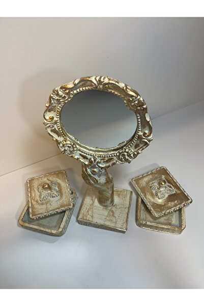 Peramari Dekoratif Polyester Takı Setli Makyaj Aynası Krem Eskitme