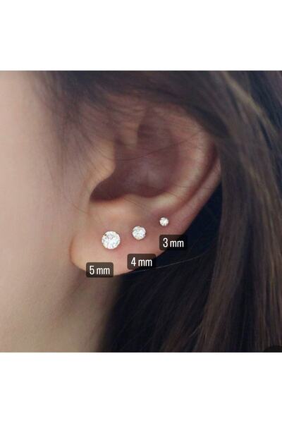 Heppii Surgical Steel Solitaire Earrings Set 3 Pieces Silver Color