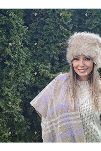 sevaradekor Faux Fur Women's Kalpak Feather Plush Snow Hat Beanie Brown Black Melted Beanie