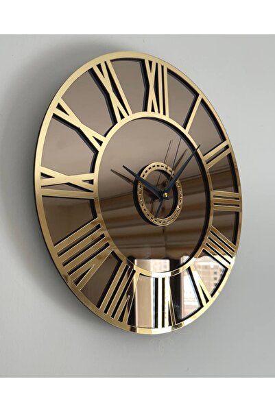 byMelekoğlu Mirrored Roman Numeral Broz Colored Wall Clock, Roman Numeral Clock, Mother's Day Gift, 40cm
