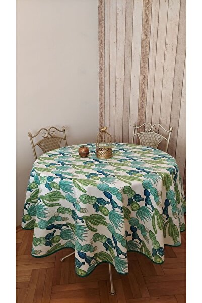 gonk قماش دائري بنمط الصبار، قماش داك (دافع سائل، لا يحتفظ بالبقع)، مفرش طاولة