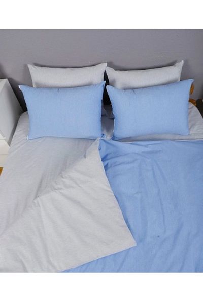 mer-tim ezberbozan ev tekstili Mer-tim Cotton Ranforce Single Double Lined Duvet Cover 160x220 Blue-White