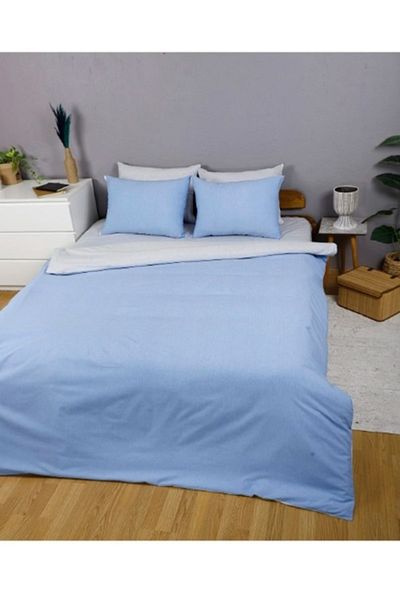 mer-tim ezberbozan ev tekstili Mer-tim Cotton Ranforce Single Double Lined Duvet Cover 160x220 Blue-White