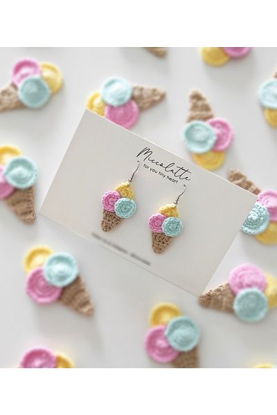 Miccolatte Women's/Child Hand Knitted Ice Cream Design Earrings