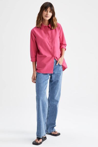 DeFacto Cămașă cu mânecă lungă din popelin, de bază oversize