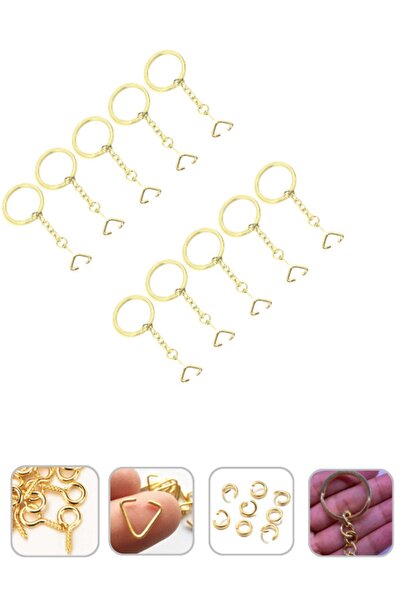Epoxy Crush Keychain Ring Set 10pcs Gold