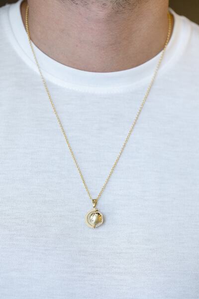 Cenova Jewelry 14 Ayar Altın Minimal Dünya Modeli Erkek Kolyesi