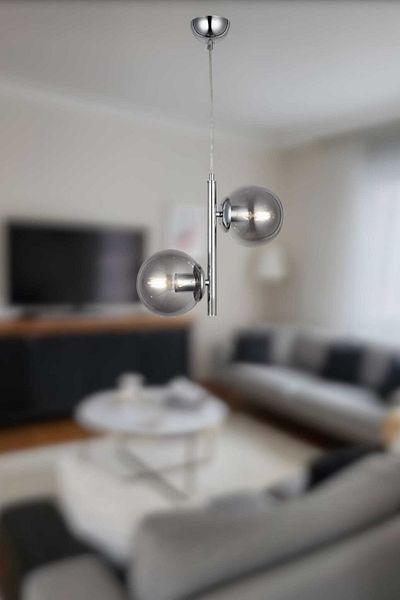 BSA LIGHTING Jasmin 2-Piece Chrome Modern Chandelier (Smoked Glass)