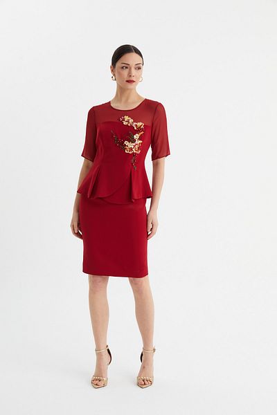 Balizza Blz-stone and Flower Embroidered Above Knee Dress