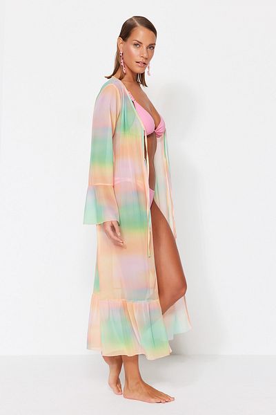 Trendyol Collection Пляжне кімоно та кафтан з візерунком Orme розміру максі з градієнтним малюнком і махровим рукавом TBESS23KM00043