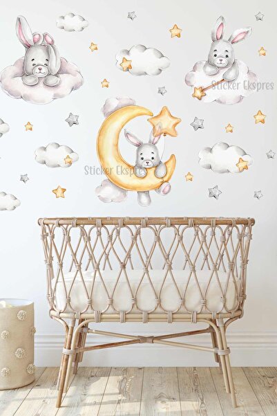 Sticker Ekspres Yıldız Avcısı Tavşanlar Çocuk Odası Duvar Sticker Seti