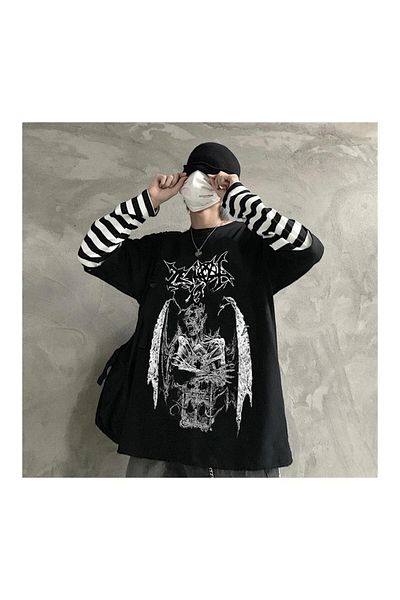 Touz Μακρυμάνικο μπλουζάκι Gothic Devil Unisex Μαύρο Oversize