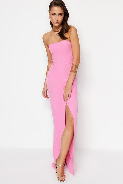 Trendyol Collection Rózsaszín szőtt hosszú estélyi ruha TPRSS23AE00127