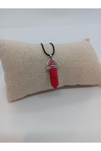 BalıkHediyelik Natural Stone Coral Necklace - Nail Shaped