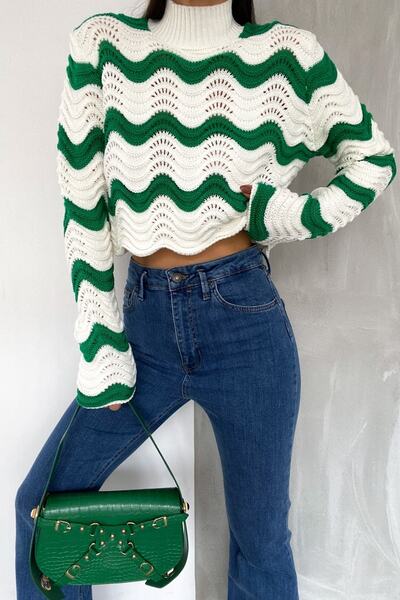 FEMELLE Women's Green New Season Standard Size Fisherman Knitted Knitwear Sweater