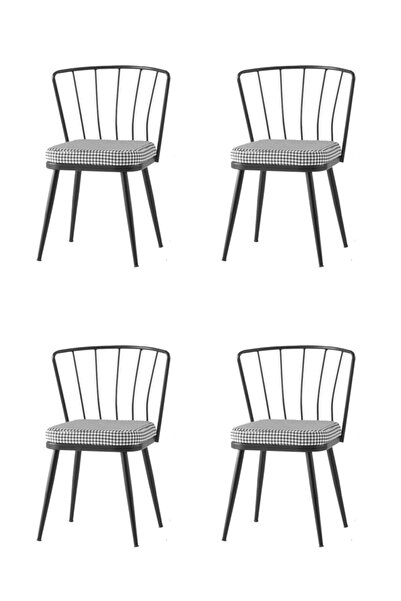 Zemes Design 4 Adet Güneş Sandalye Siyah Mutfak Salon Yemek Odası Sandalyesi Metal Ayak