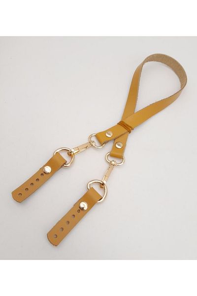 angel çanta aksesuar Mustard Color 60X1.5 cm Leather Bag Handle Light Gold Metal